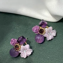 Krelin Gold-Plated Artificial Stones Studded And Beaded Floral Shaped Studs-image-3