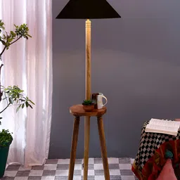 Devansh Brown & Black Wooden Floor Lamp-17