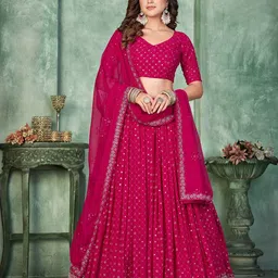 Warthy Ent Embroidered Sequinned Semi-Stitched Lehenga & Unstitched Blouse With Dupatta image 5