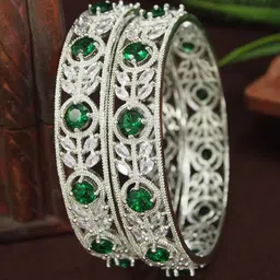sga fashion SGA FASHIO Set Of 2 Silver-Plated AD Studded Bangles image 4