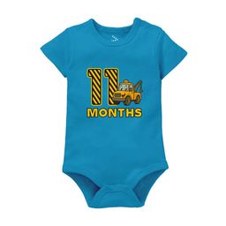 Zeezeezoo Kids 11 Month Birthday Construction Printed Pure Cotton Bodysuit-image-86