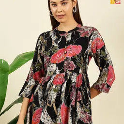THE FAB FACTORY Women Pack of 2 Floral Printed Mandarin Collar Peplum Top-picture-31