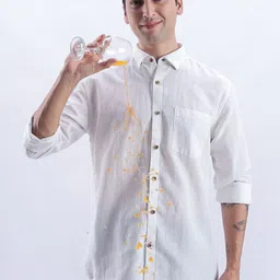 TURMS Men Stain And Water Repellent Anti Odor Button Down Collar Kansas Linen Solid Shirt-image-92