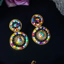 KPOP Gold-Plated Beaded Contemporary Drop Earrings-10