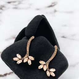 ANIKAS CREATION Gold-Plated Artificial Stones Studded Leaf Shaped Drop Earrings-28