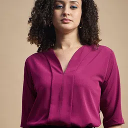 R.Code by The Roadster Life Co. Women V-Neck Crepe Top-image-70