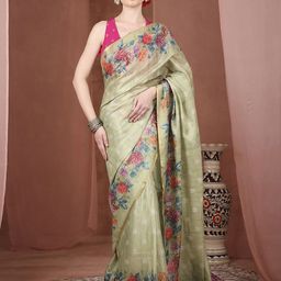 JUST FASHION Floral Printed Zari Saree-image-46