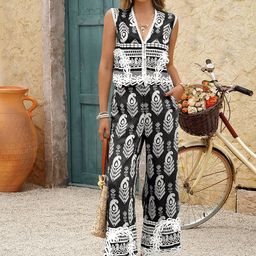 Routes by All About You Printed Top With Trousers Co-Ords-image-17