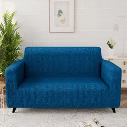 Story@home Blue & Black Printed Polyester 1 Piece Sofa Cover With Arms-image-13