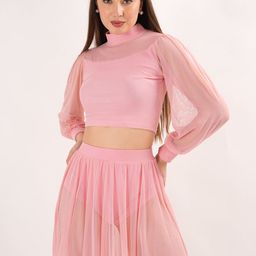 clobug High Neck Puffed Sleeves Top With Skirt-picture-47