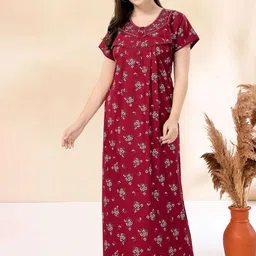Soulemo  Women Printed Embroidered Maxi Nightdress-image-69