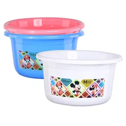 Kuber Industries White & Blue 3 Pieces Disney Check Printed Light Weight Bath Tubs-9