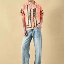 KISSOSS Oversized Fit Abstract Printed Cuban Collar Casual Shirt-image-26