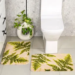 Saral Home Beige & Green Printed Anti-Skid Bath Rugs-6