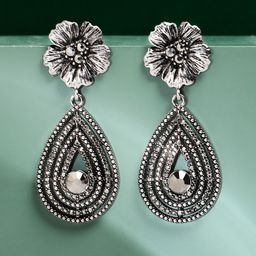 DressBerry Silver-Plated Crystals Studded Teardrop Floral Shaped Drop Earrings-7