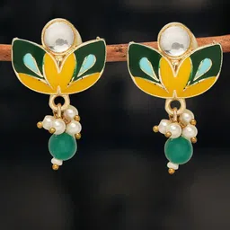 Anouk Gold-Plated Kundan Meenakari Floral Shaped Drop Earrings-26