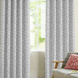 Nefertiti Home Grey 2 Pieces Floral Printed Black Out Door Curtains-picture-20