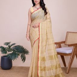 DIVASTRI Checked Woven Design Zari Kota Saree-picture-35