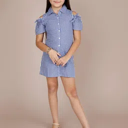 Naughty Ninos Striped Cold-Shoulder Shirt Dress-56