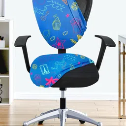 Lazi 2 Pieces Cupcake Printed Blue Office Chair Covers-image-56