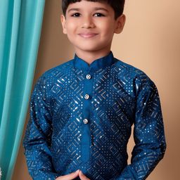 NFC CREATION Boys Embroidered Regular Sequinned Dupion Silk Kurta with Pyjamas image 2
