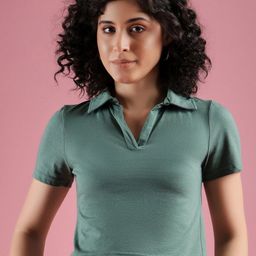 Mayra Women Solid Polo Collar Cotton T-shirt-image-32