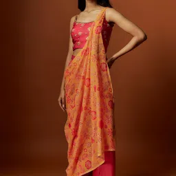 Mystake By Meghna Shah Embroidered Round Neck Cropped Top With Palazzos Drape Dupatta-picture-2