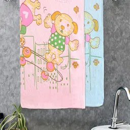 FABINALIV Pink & Blue 2 Printed Cotton 420 GSM Bath Towel-46