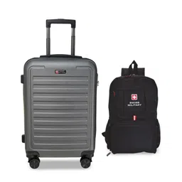SWISS MILITARY Textured Hard-Sided Cabin Trolley Bag & Foldable Backpack-29