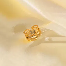 Designs & You Gold-Plated Stainless Steel Stone-Studded Butterfly Shaped Adjustable Ring-1