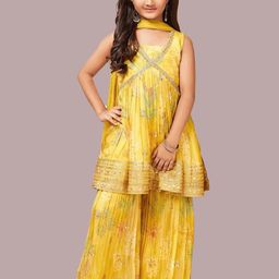 White Button Girls Yellow Silk Blend Clothing Set-image-136