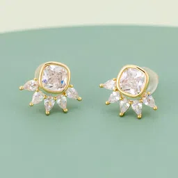 Kushal's Fashion Jewellery Gold-Plated Zircon Studded Square Shaped Studs-3