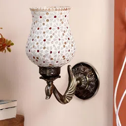 Devansh White & Red Textured Metal Traditional Wall Lamp-7