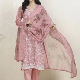 Biba Floral Embroidered Thread Work Unstitched Dress Material-picture-51