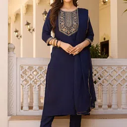 URMIR FASHION Floral Embroidered Round Neck Straight Kurta With Trousers & Dupatta-picture-41