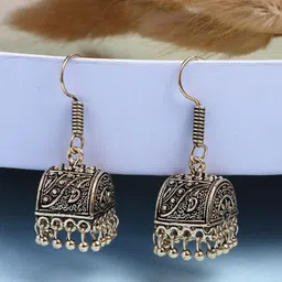 Anouk Set Of 2 German Silver-Plated Oxidised Dome Shaped Jhumkas-12