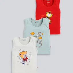 MoonKids Infants Pack Of 3 Printed Cotton Basic Vests-14