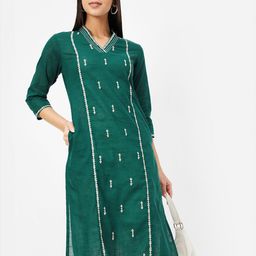 max Floral Embroidered Thread Work Cotton Straight Kurta-image-50