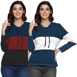 Moda Rapido Women Pack Of 2 Colourblocked Hood Cotton T-shirts-image-36