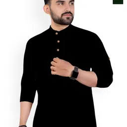 univibe Selection Of 2 Band Collar Rolled-Up Sleeves Slim Fit Pure Cotton Kurtas-image-76