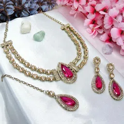 VATSALYA creation Alloy Gold- plated Ruby Red Jewellery Set-57
