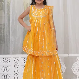 Little Bansi Girls Ethnic Motifs Regular Sequinned Pure Cotton Kurta with Sharara & With Dupatta-image-54