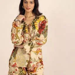 KAORI BY SHREYA AGARWAL Floral Printed Pure Cotton Oversized Top & Mini Shorts Co-Ord Set-image-25