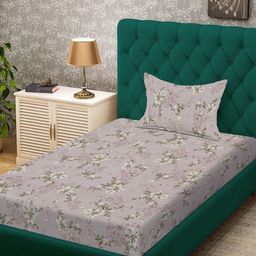 Aura Brown & Grey Floral Printed 300 TC Single Bedsheet Set 2.25 m x 1.5 m-picture-26