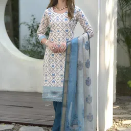ZIRVI Women Ethnic Motifs Printed Regular Pure Cotton Kurta with Trousers & With Dupatta-53