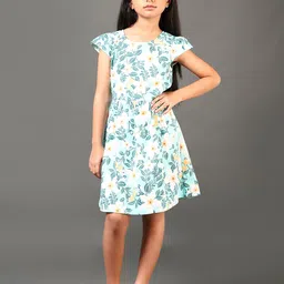V-Mart Girls Floral Printed Cap Sleeves Cotton Fit and Flare Dress-image-26