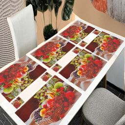 REVEXO 12Pc Red & Green Printed Non Slip Table Placemats With Coasters-24