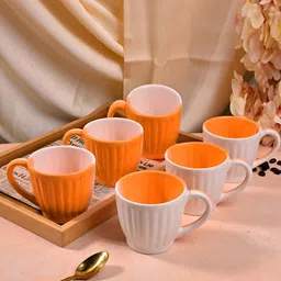 Storepedia Orange & White Solid Ceramic Matte Cups Set of Cups and Mugs-44