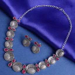 PANASH Silver-Plated Oxidized Stone Studded Jewellery Set-39