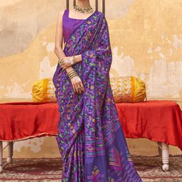Anouk Silk Blend Block Print Saree image 3